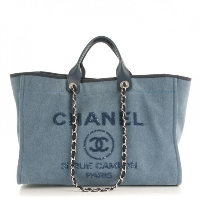Chanel Deauville Tote Woven Large Grey/Black in Straw/Raffia with