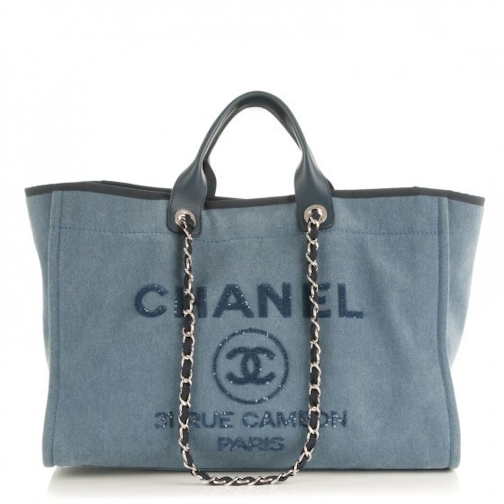 Chanel Large Deauville Shopping Bag White Boucle Silver Hardware