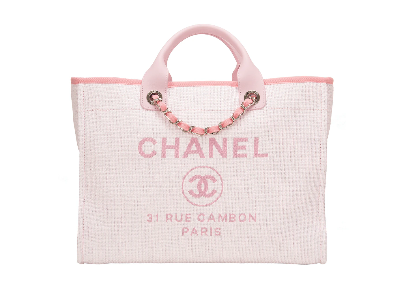 chanel pink tote canvas bag