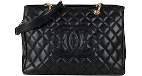 Chanel Grand Shopping Tote Quilted Caviar Gold-tone Black