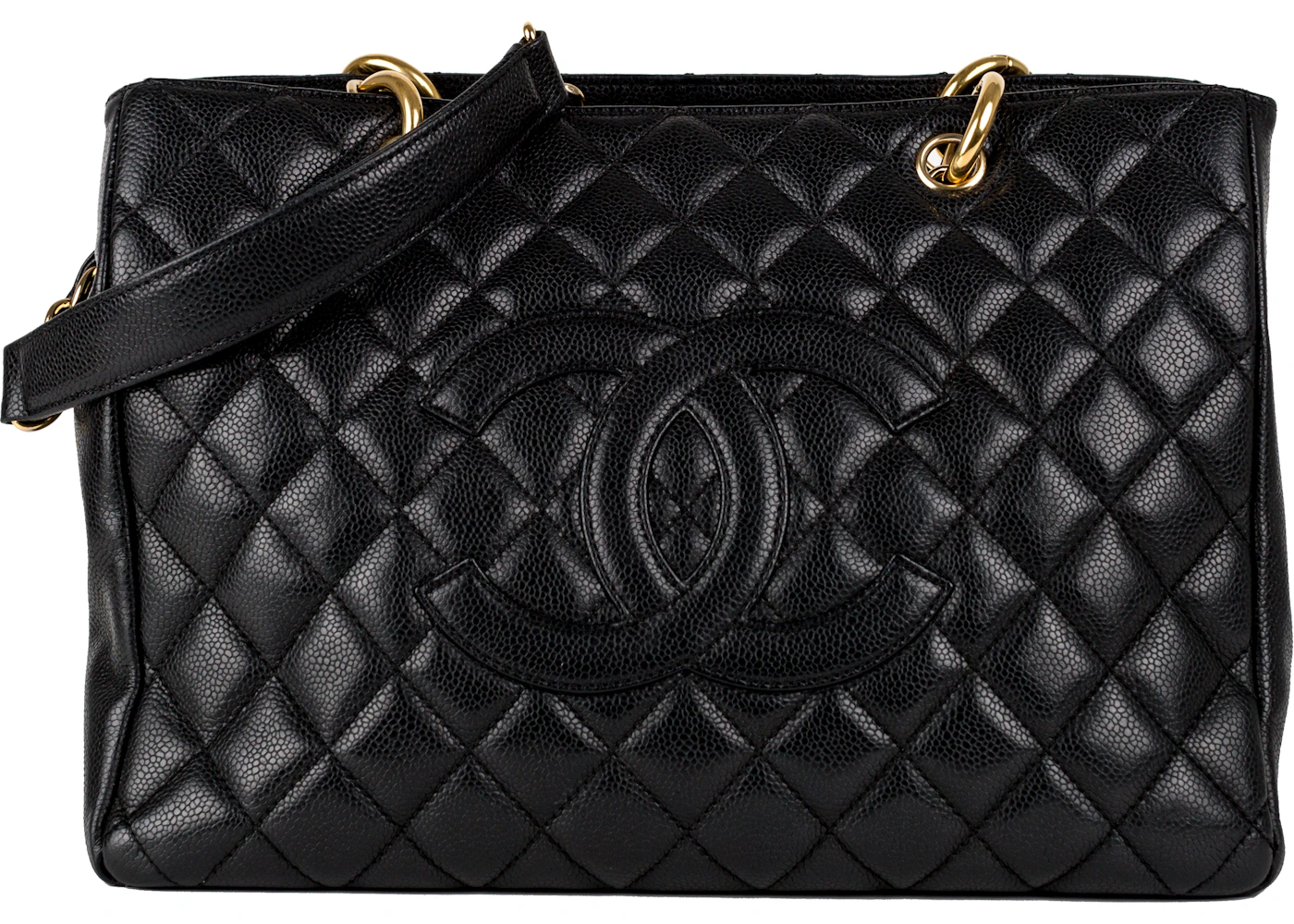 Chanel black quilted caviar leather grand shopping tote bag Clearance