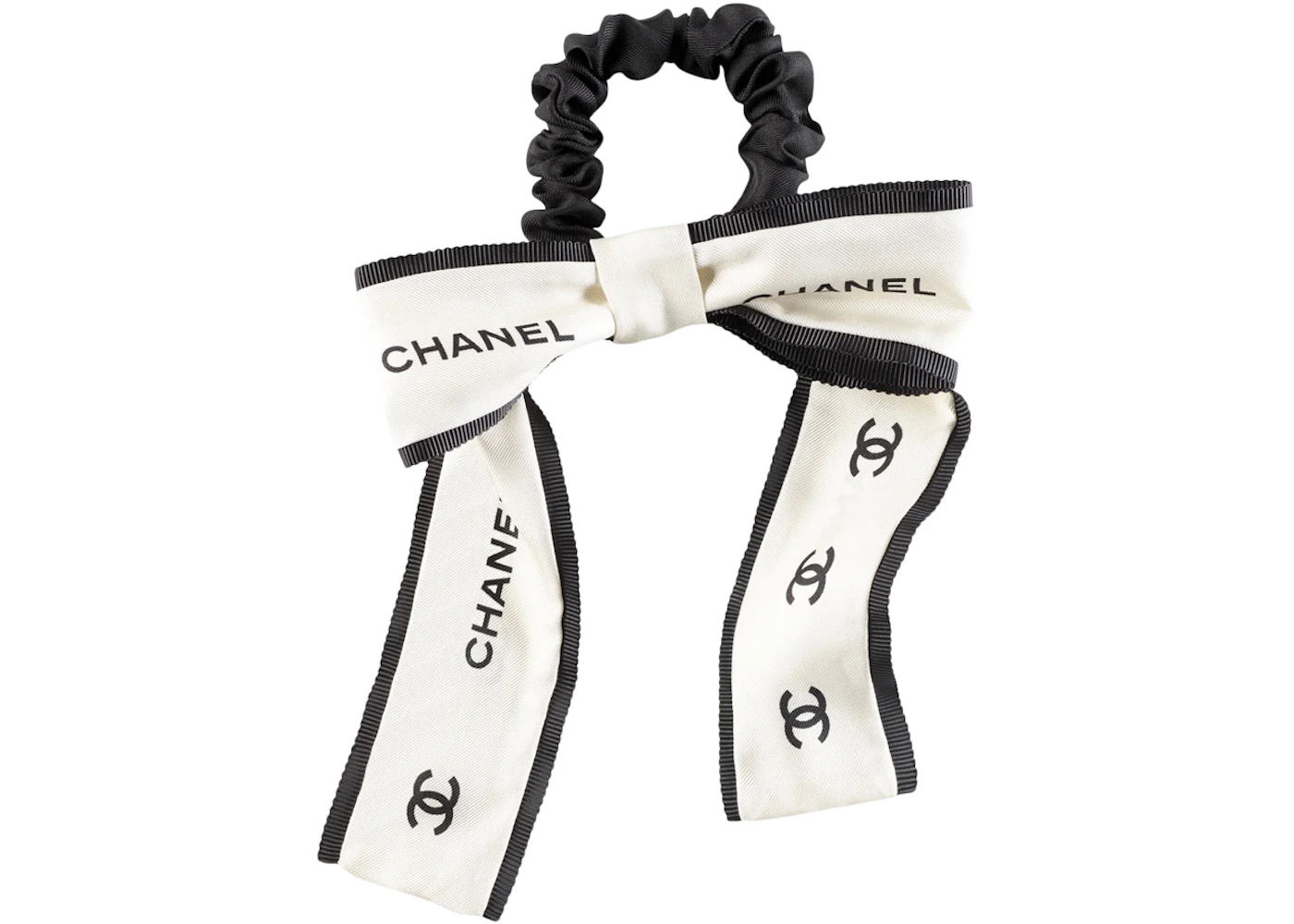 CHANEL 16V BLACK elasticized Chanel hair tie Pearl Gold CC LOGO BOX