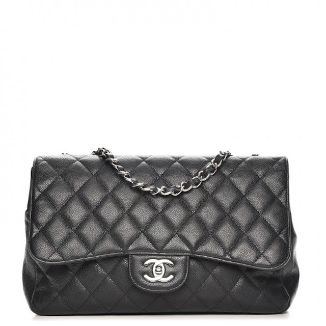 Chanel Single Flap Diamond Quilted Jumbo Black in Caviar with Silver-tone -  US