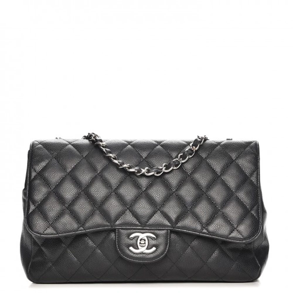 Chanel Single Flap Diamond Quilted Jumbo Black in Caviar with Silver ...