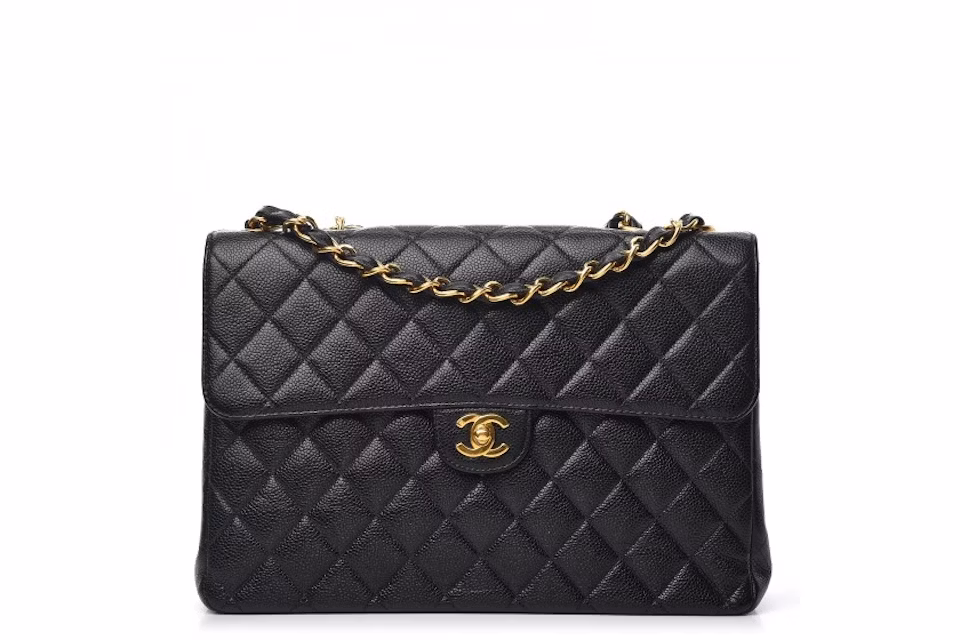 Chanel Single Flap Quilted Diamond Caviar Jumbo Black