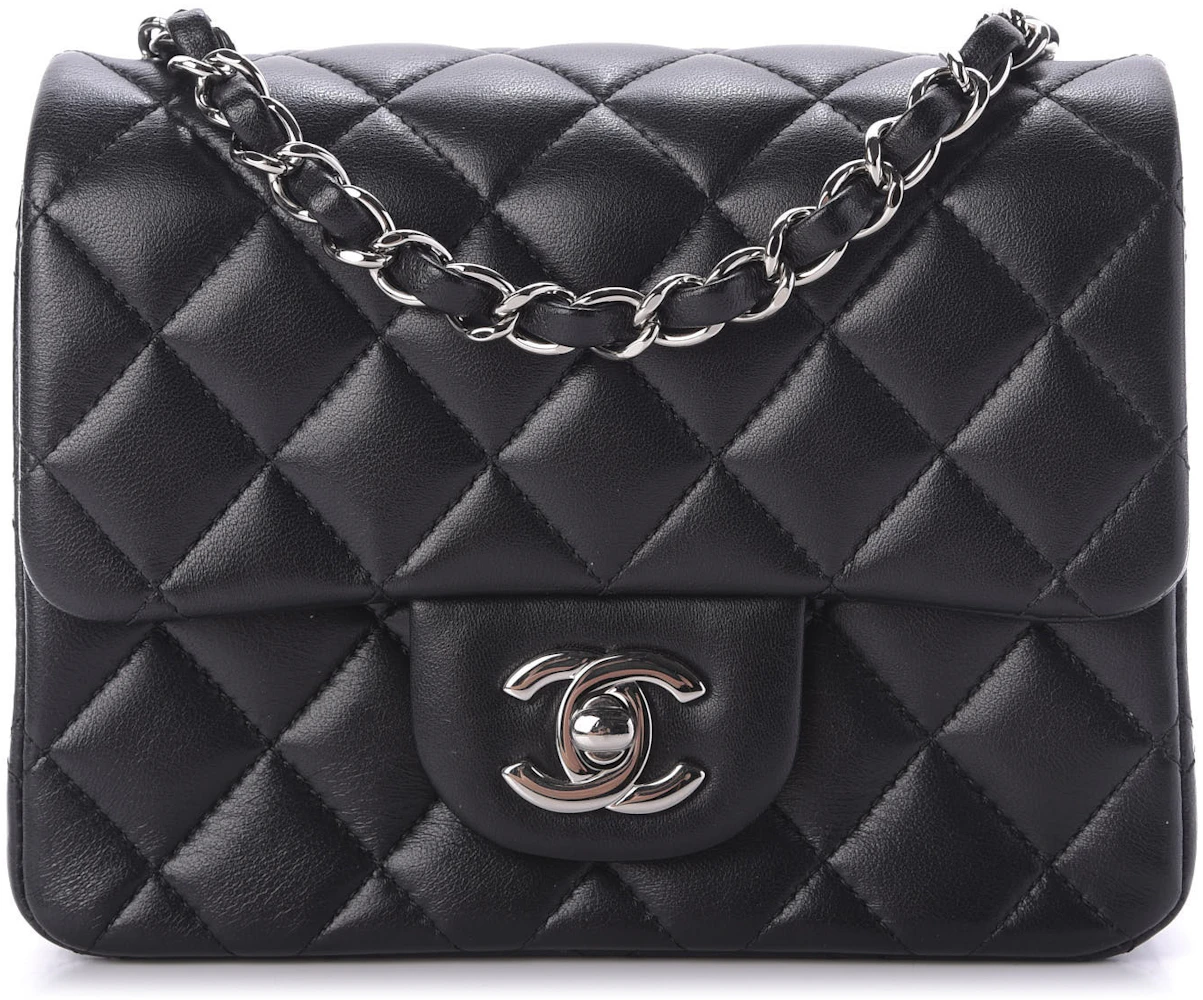 Chanel Square Single Flap Quilted Diamond Mini Black in Lambskin with Silver-tone  - US