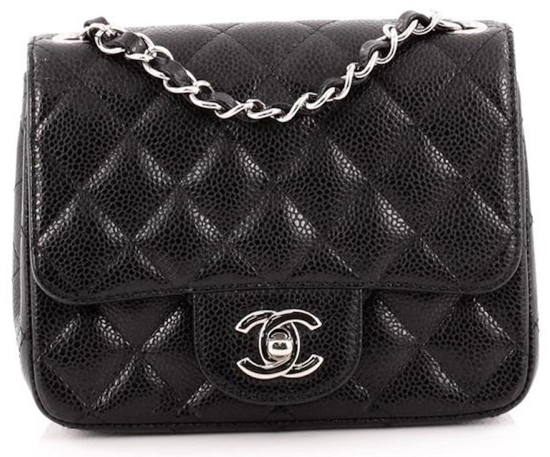 Chanel Square Classic Single Flap Bag Quilted Caviar Mini Black 2334113
