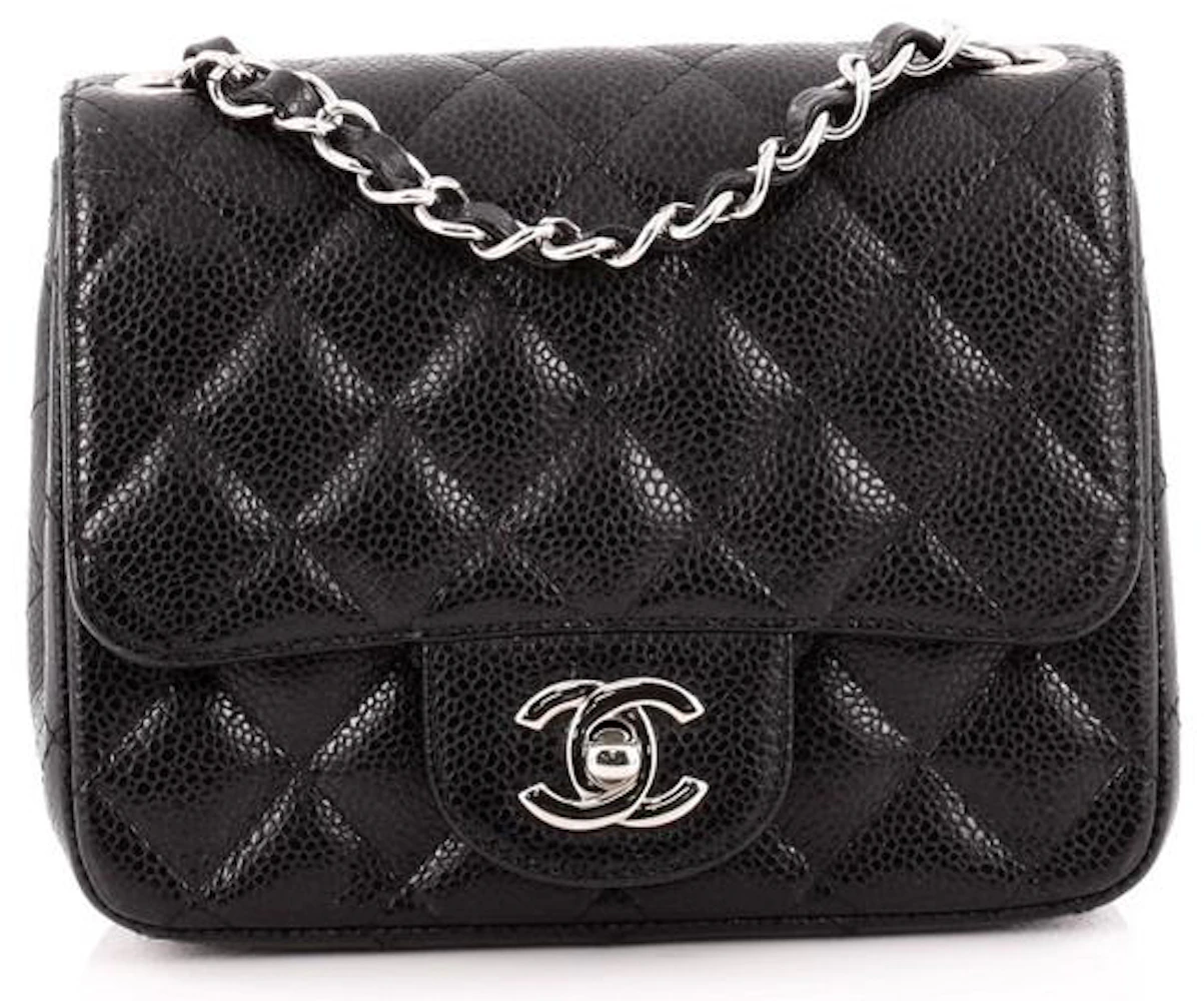 Chanel Square Single Flap Quilted Diamond Mini Caviar Black in Caviar with  Silver-tone - US