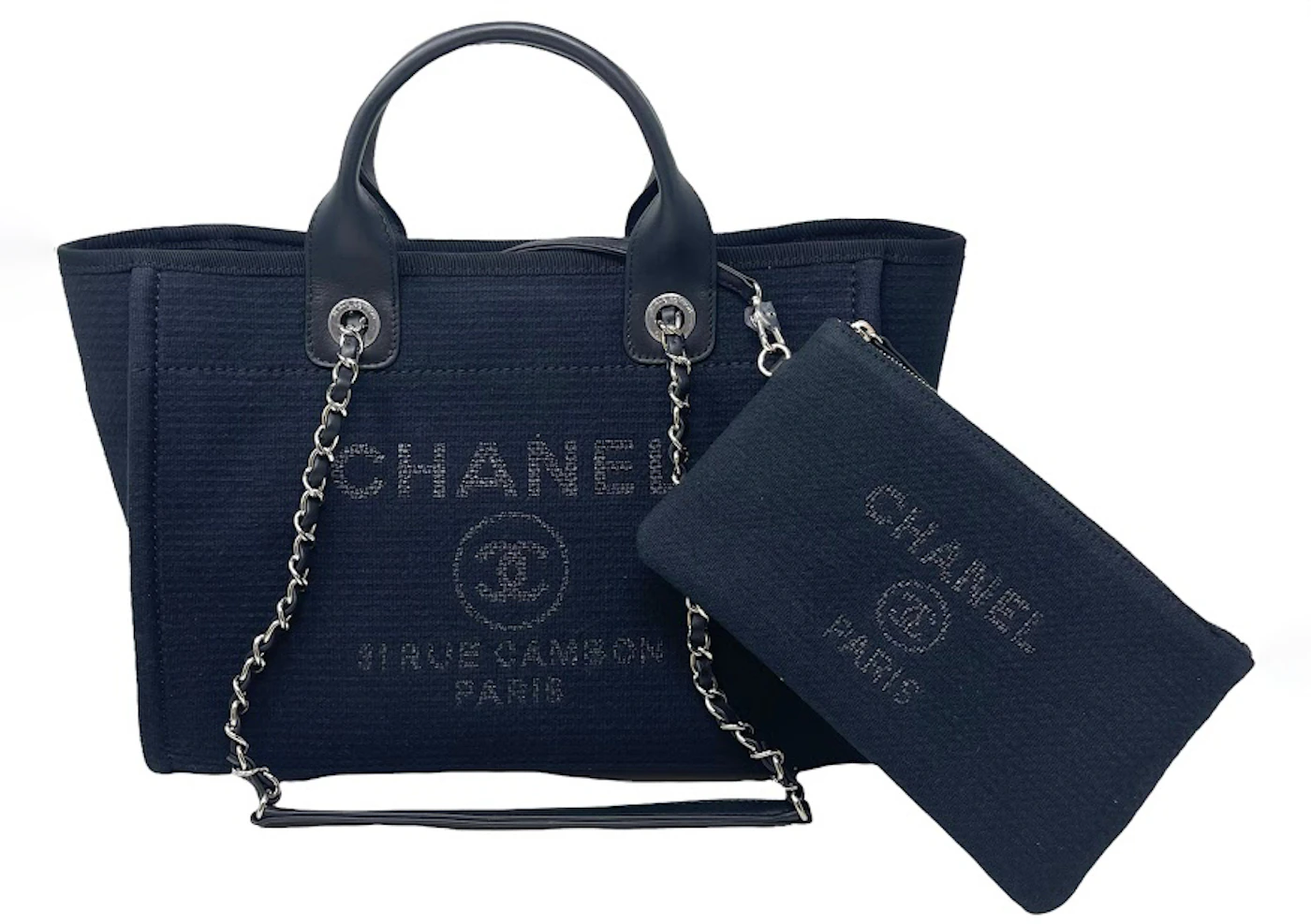 Chanel Small Deauville Shopping Bag Black in Canvas with Silver-tone - US
