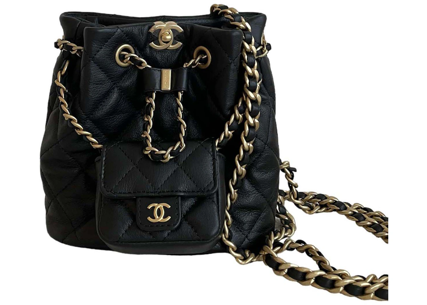 Chanel Small Drawstring 23A Bucket Black (AS3947) in Lambskin with