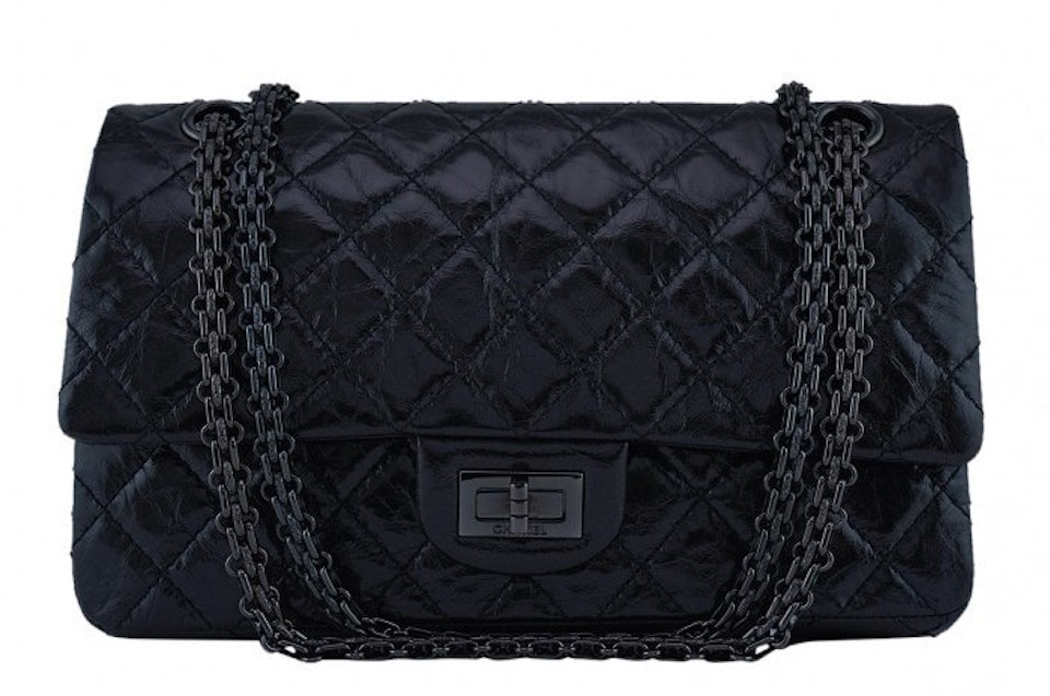 Chanel Reissue 2.55 Classic Double Flap So Black Quilted Glazed Medium Black  - US