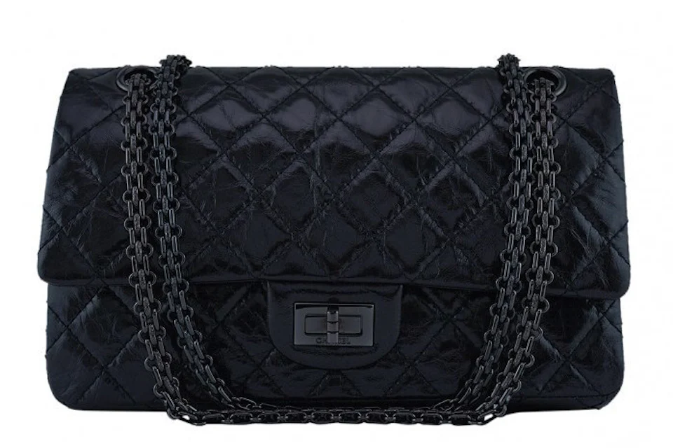 Chanel Reissue 2.55 Classic Double Flap So Black Quilted Glazed Medium Black