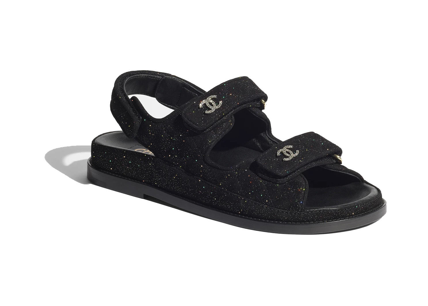 Chanel Sparkle Sandal Black Silver Suede Kidskin - G35927 X56896
