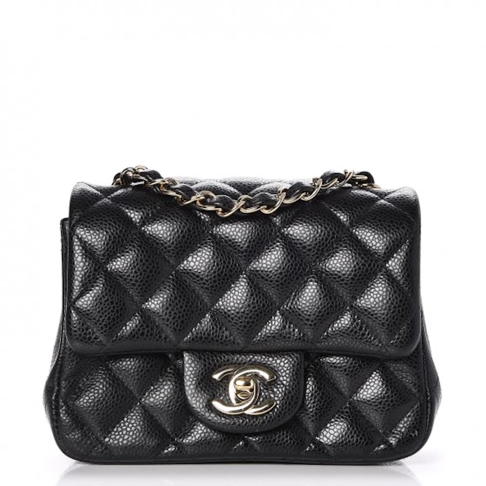 Chanel Square Flap Quilted Diamond Caviar Mini Black in Caviar with ...