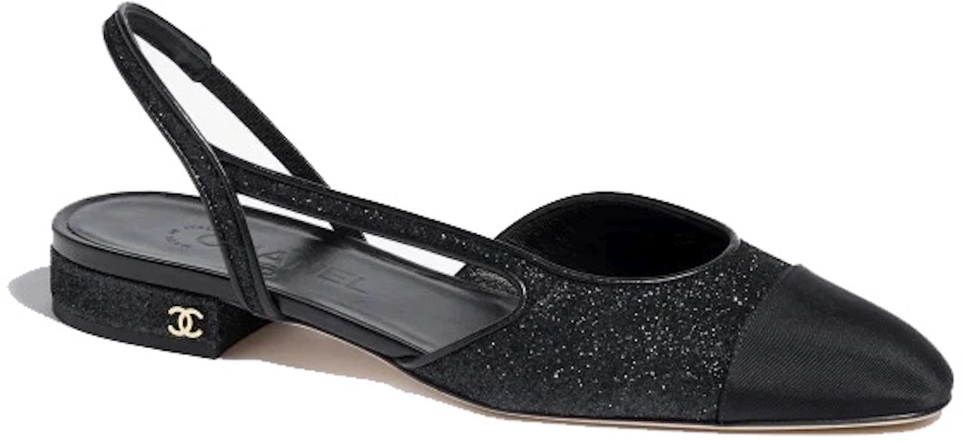 Chanel Slingback Silver Black Strass Grosgrain Flats Size 40 - Wornright  Authenticated Shopping