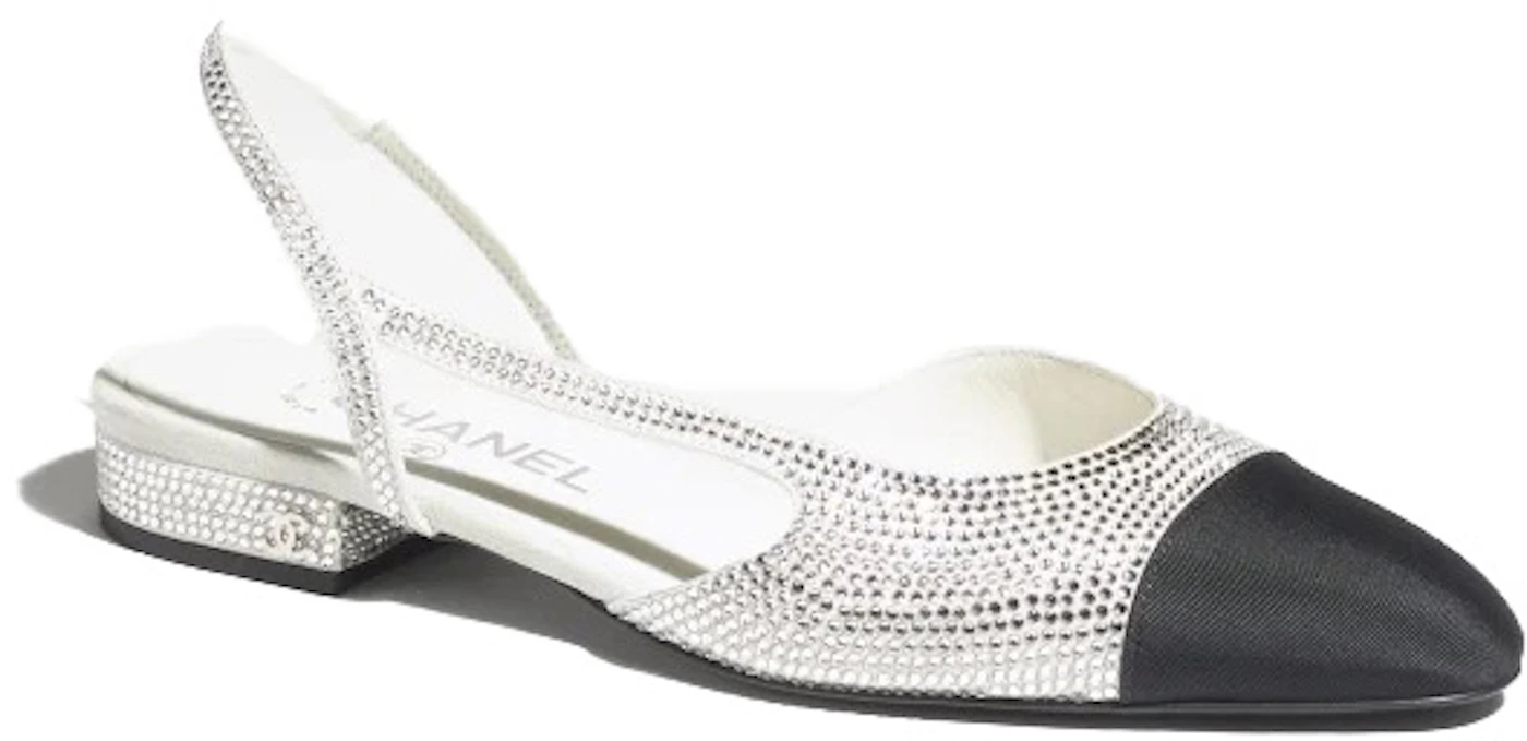 Chanel Slingback Silver Black Strass Grosgrain Flats Size 40 - Wornright  Authenticated Shopping