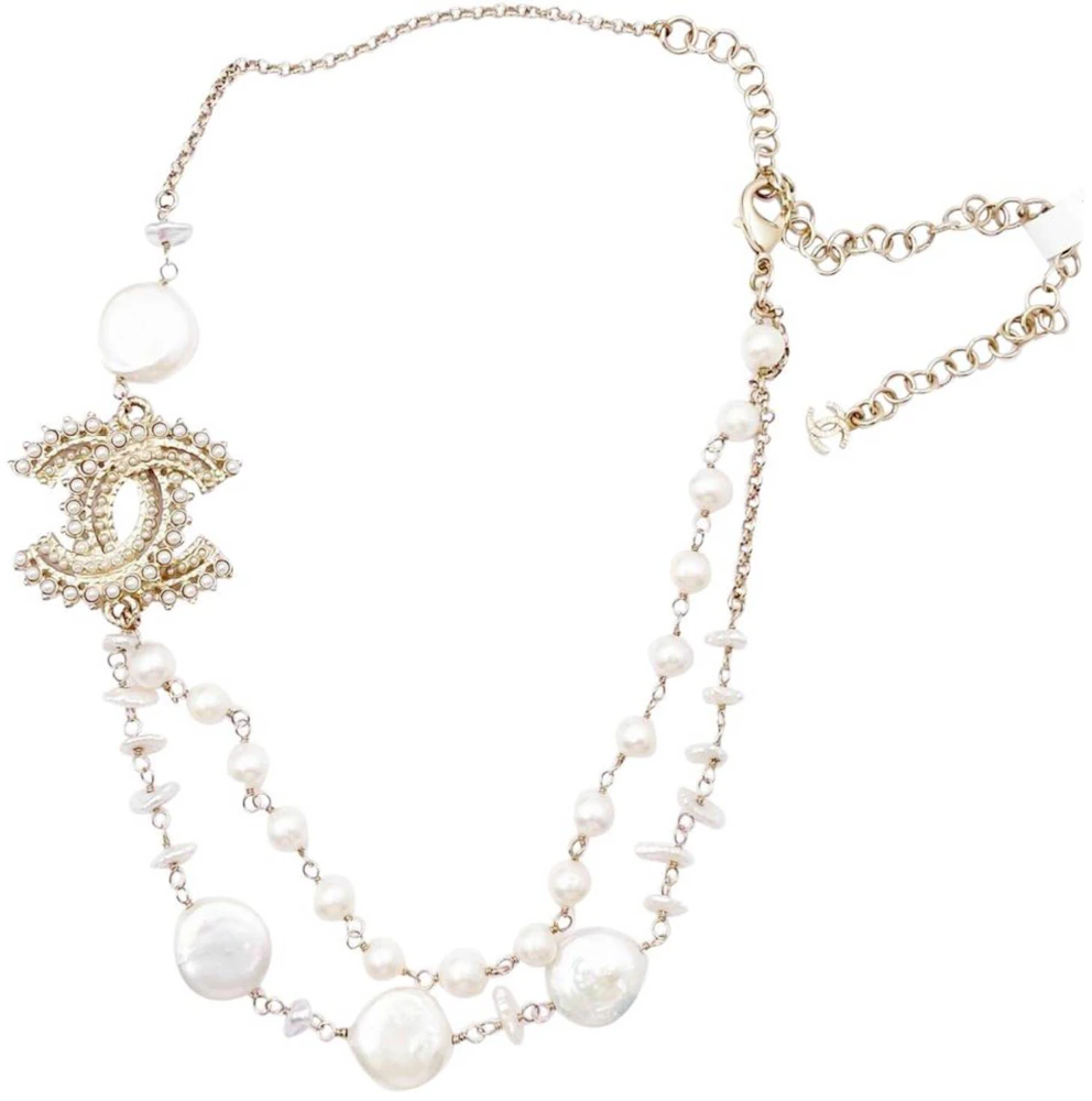 Chanel Stud CC Freshwater Pearl Chain Necklace Gold in Metal/Pearl with  Gold-tone - US