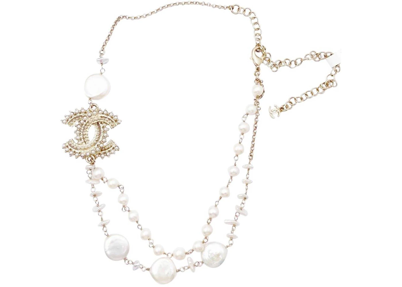 Chanel Stud CC Freshwater Pearl Chain Necklace Gold in Metal/Pearl with  Gold-tone - US