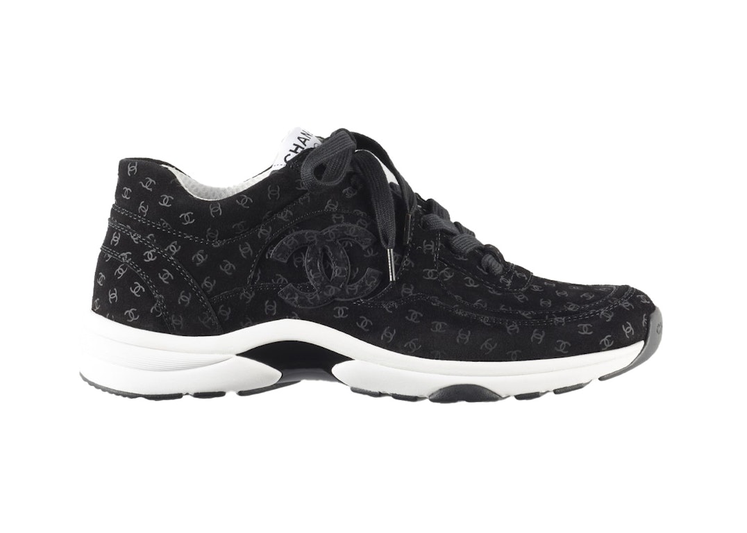 Chanel Black/White Suede and Fabric CC Sneakers Size 40 at 1stDibs
