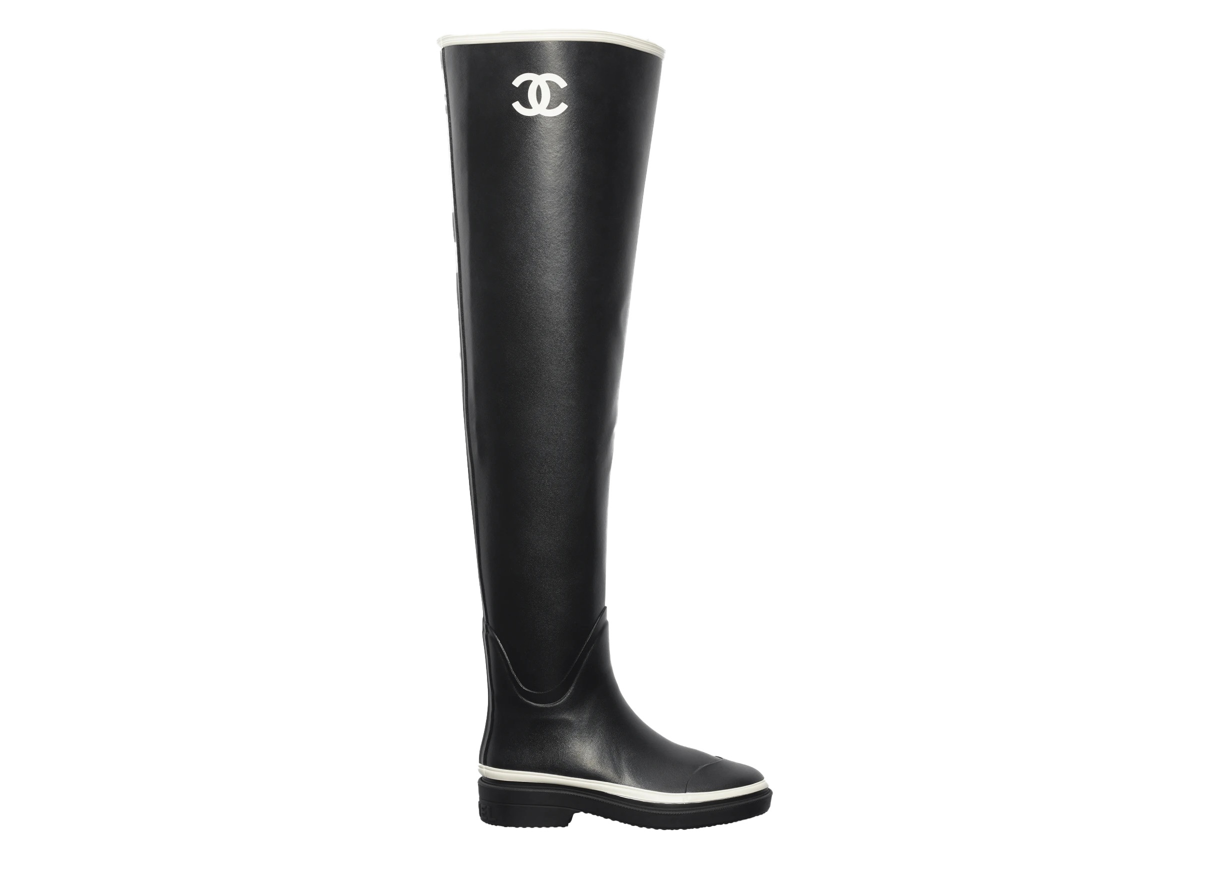 Chanel Thigh High Rubber Rain Boots Black - G39625 X56326 K5255 - GB