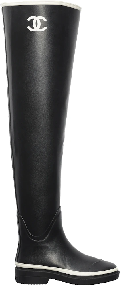 Thigh Rubber Rain Boots Black - G39625 X56326 K5255 -