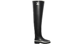 Chanel Resille 90mm Thigh High Mary Janes White Black Patent Calfskin -  G40105 Y56613 K5928 - US