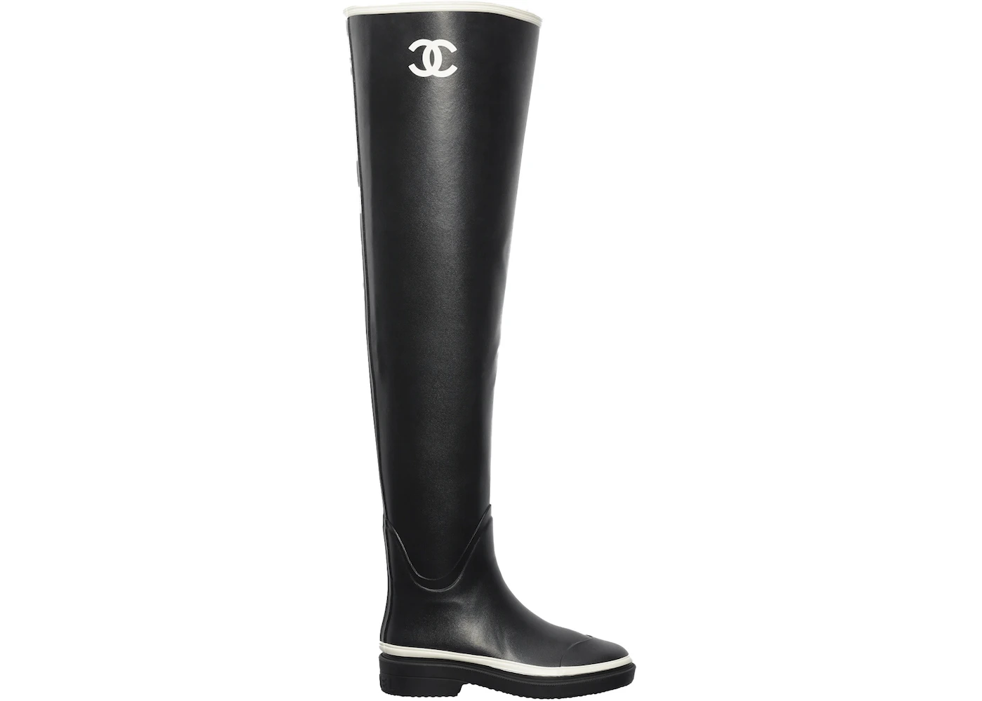 Chanel Thigh High Rubber Rain Boots Black
