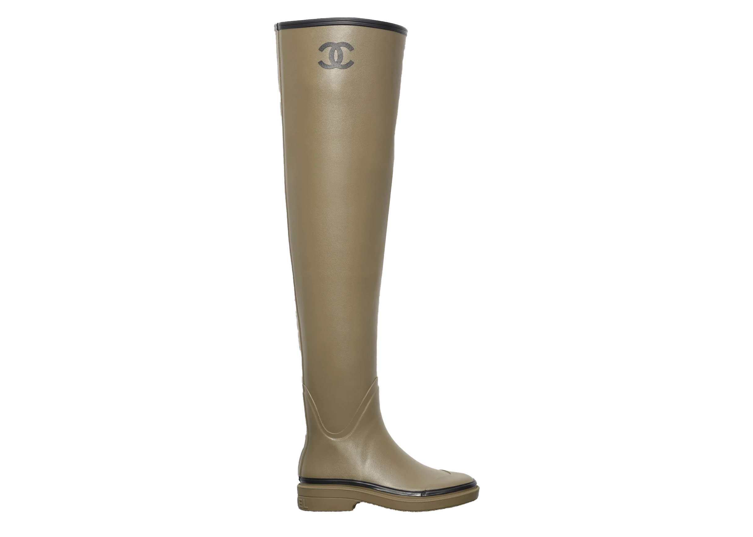 Chanel Thigh High Rubber Rain Boots Dark Beige - G39625 