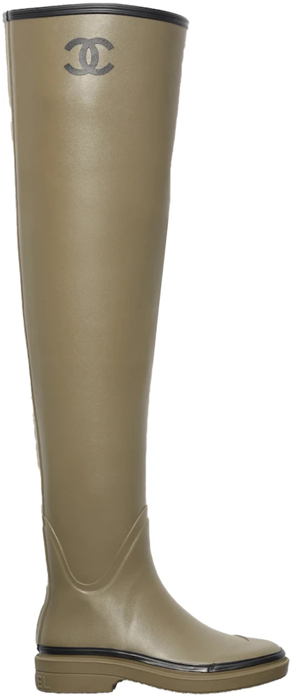 dart Mod viljen Rationalisering Chanel Thigh High Rubber Rain Boots Dark Beige - G39625 X56326 K5218 - US