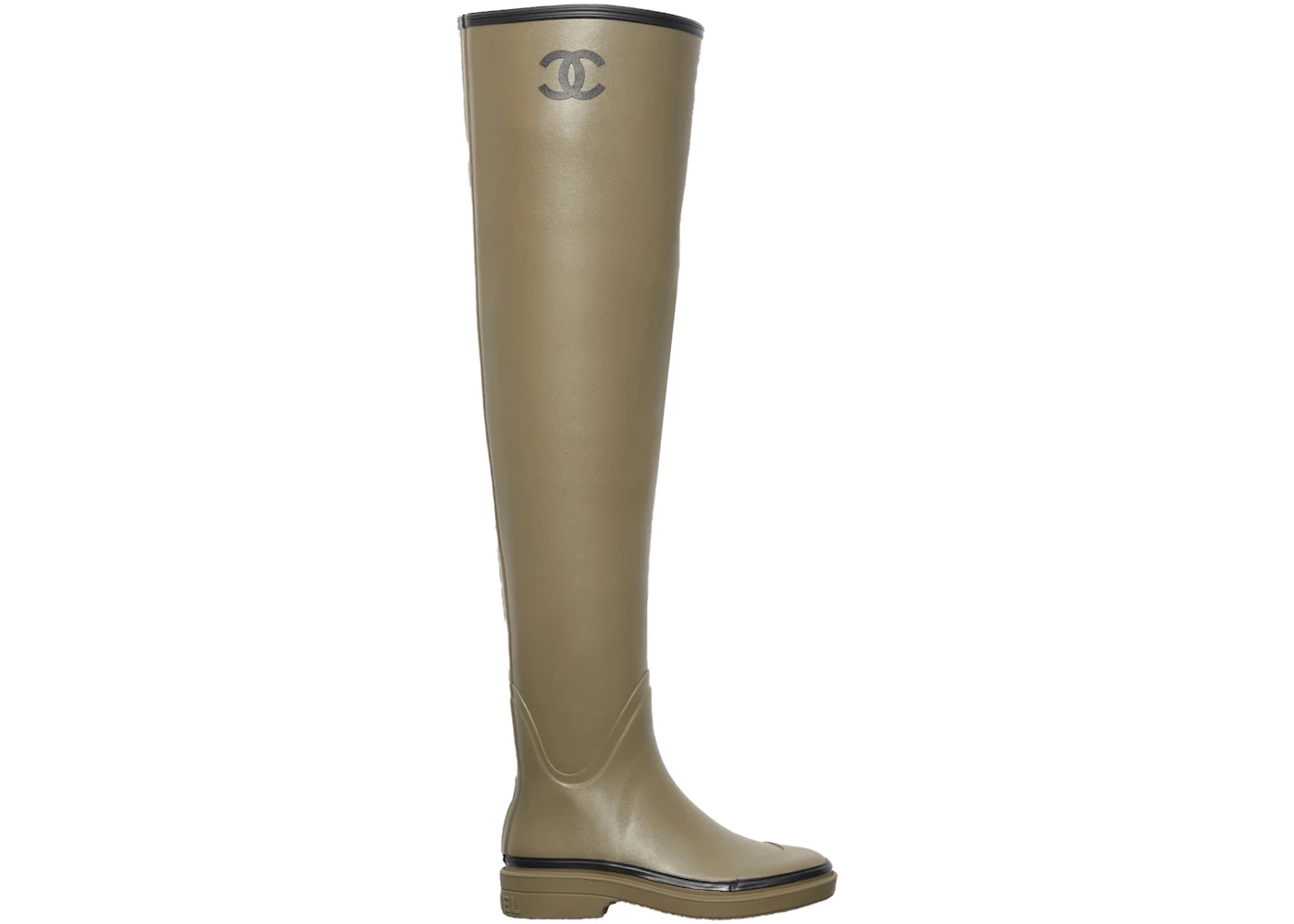 Chanel Thigh High Rubber Rain Boots Dark Beige - G39625 X56326