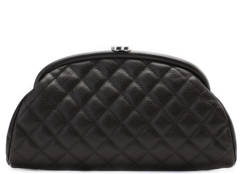 Chanel Timeless Clutch Quilted Caviar Silver tone Dark Brown US