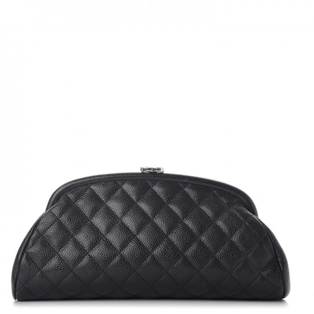 Chanel Timeless Clutch Quilted Diamond Black in Caviar with Silver