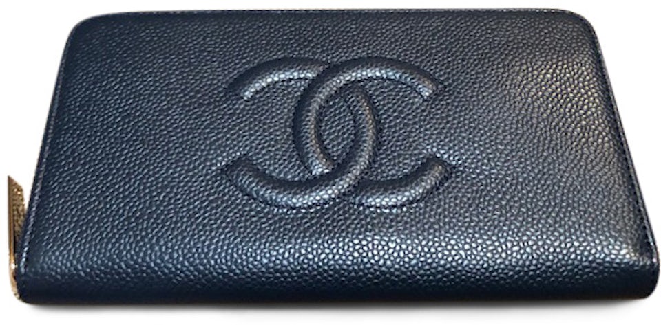 Chanel Long Flap Wallet Blue Caviar Gold Hardware