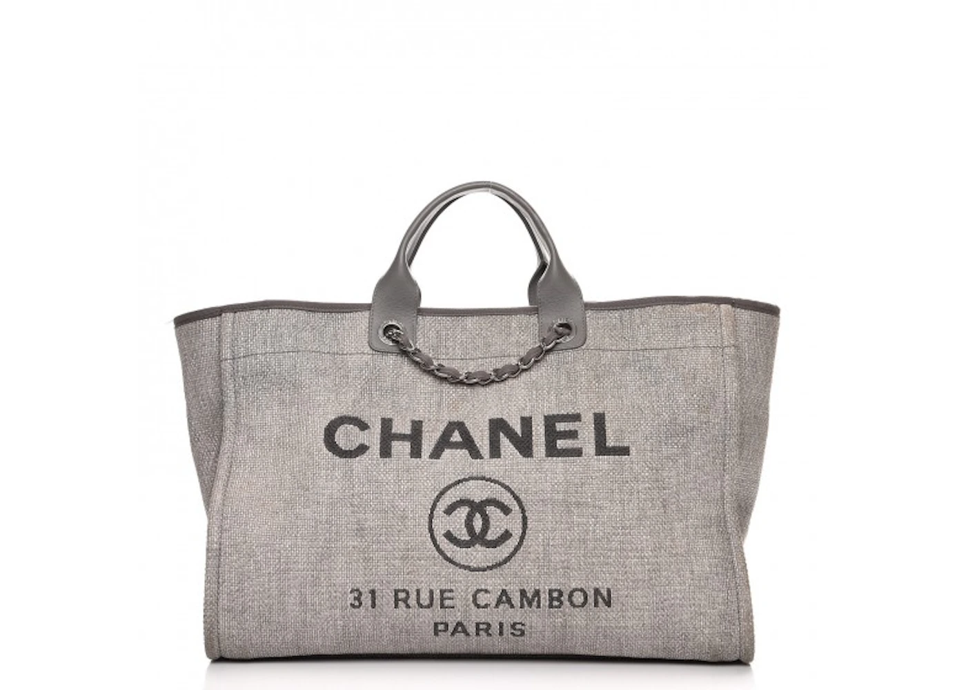 CHANEL Canvas Large Deauville Tote Grey 190827