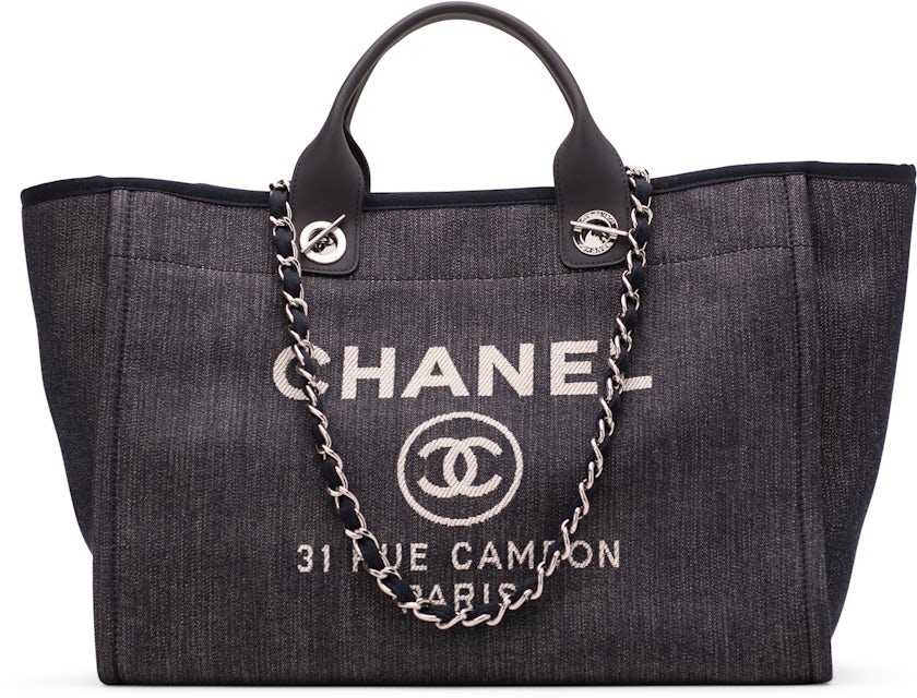 Chanel Deauville Tote Denim Silver-tone Large Dark Blue in Denim