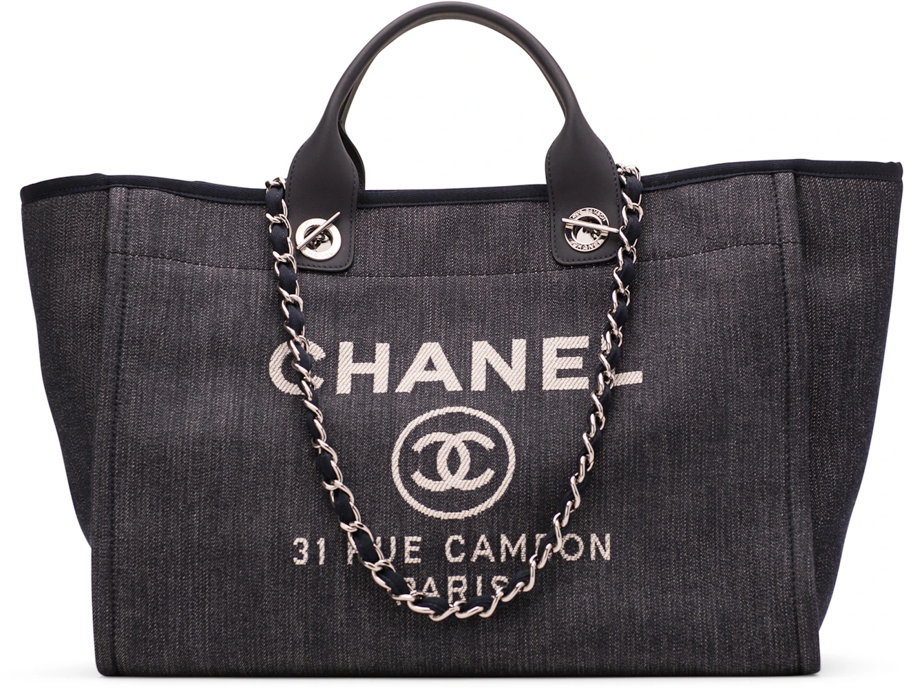 Chanel Deauville Tote Denim Silver-tone Large Dark Blue in Denim with  Silver-tone - US