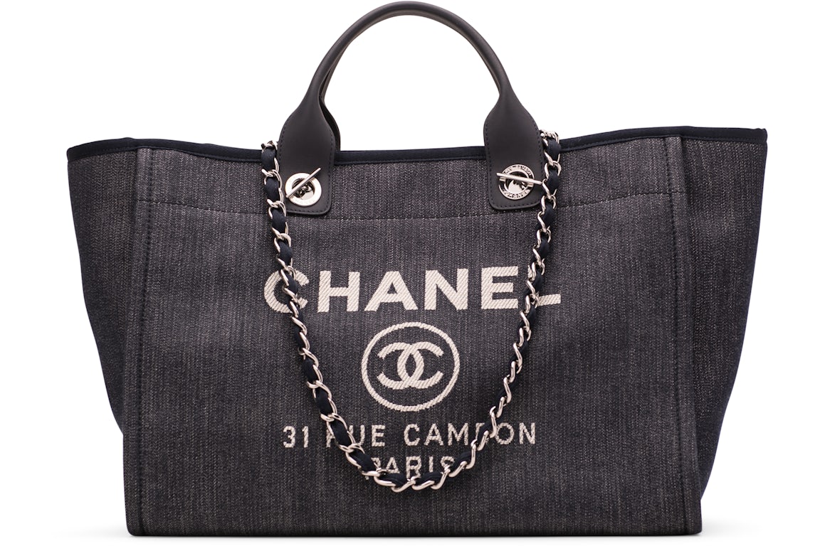 Chanel Deauville Tote Denim Silver-tone Large Dark Blue in Denim with ...