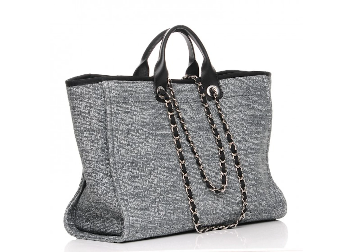 Chanel Deauville Tote Woven Large Charcoal Black in Straw/Raffia with ...