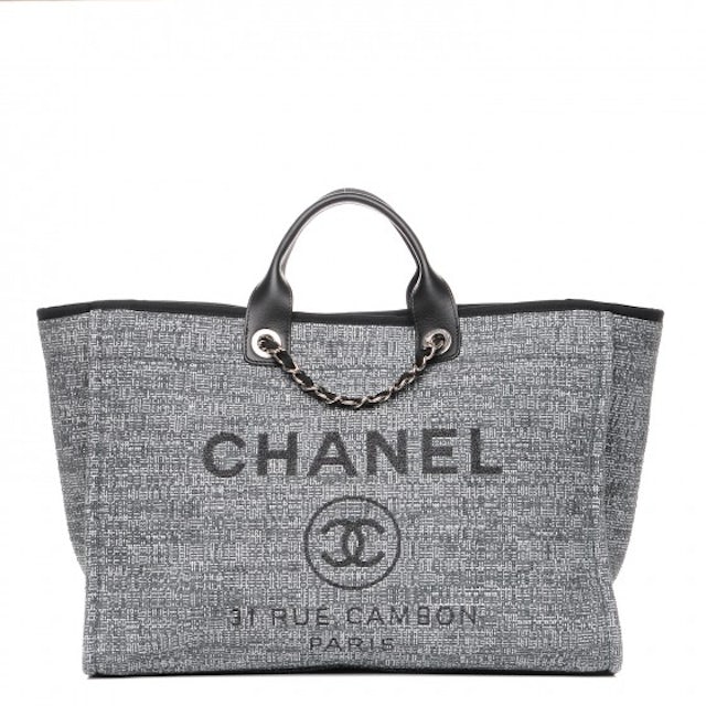 Chanel Shopping Tote Woven Natural/Black Fabric/Leather Shoulder Bag
