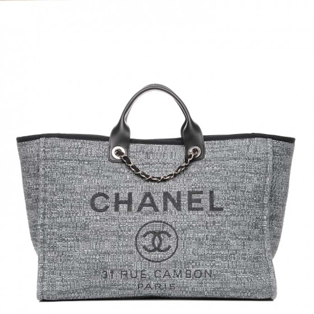 Chanel Deauville Tote Woven Large Charcoal Black in Straw/Raffia