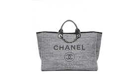 Chanel Deauville Tote Woven Large Charcoal Black