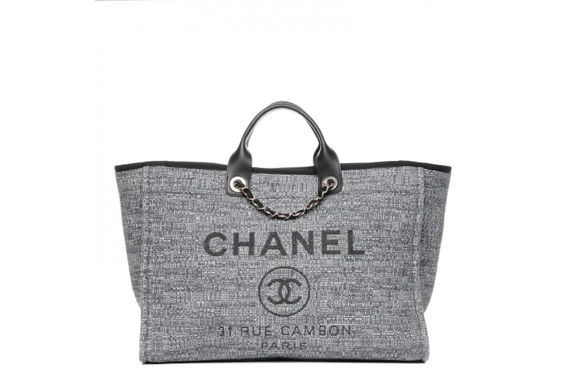 Chanel Deauville Tote Woven Large Charcoal Black
