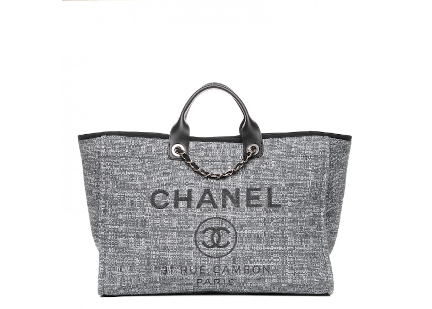 Chanel Deauville Tote Woven Large Charcoal Black in Straw/Raffia with ...
