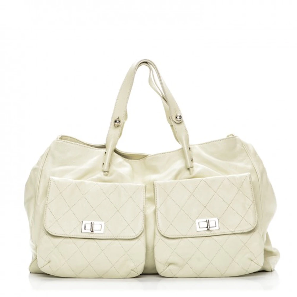 Chanel Pocket in the City Tote Diamond Quilted Large Ivory in Caviar with  Polished Silver-tone - US