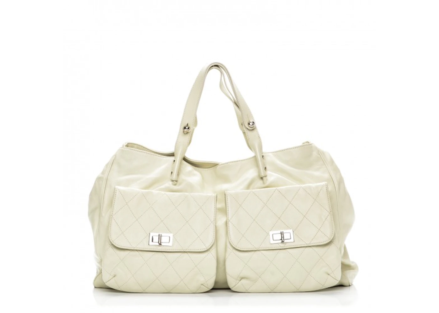 Chanel Pocket in the City Tote Diamond Quilted Large Ivory in Caviar with  Polished Silver-tone - CN