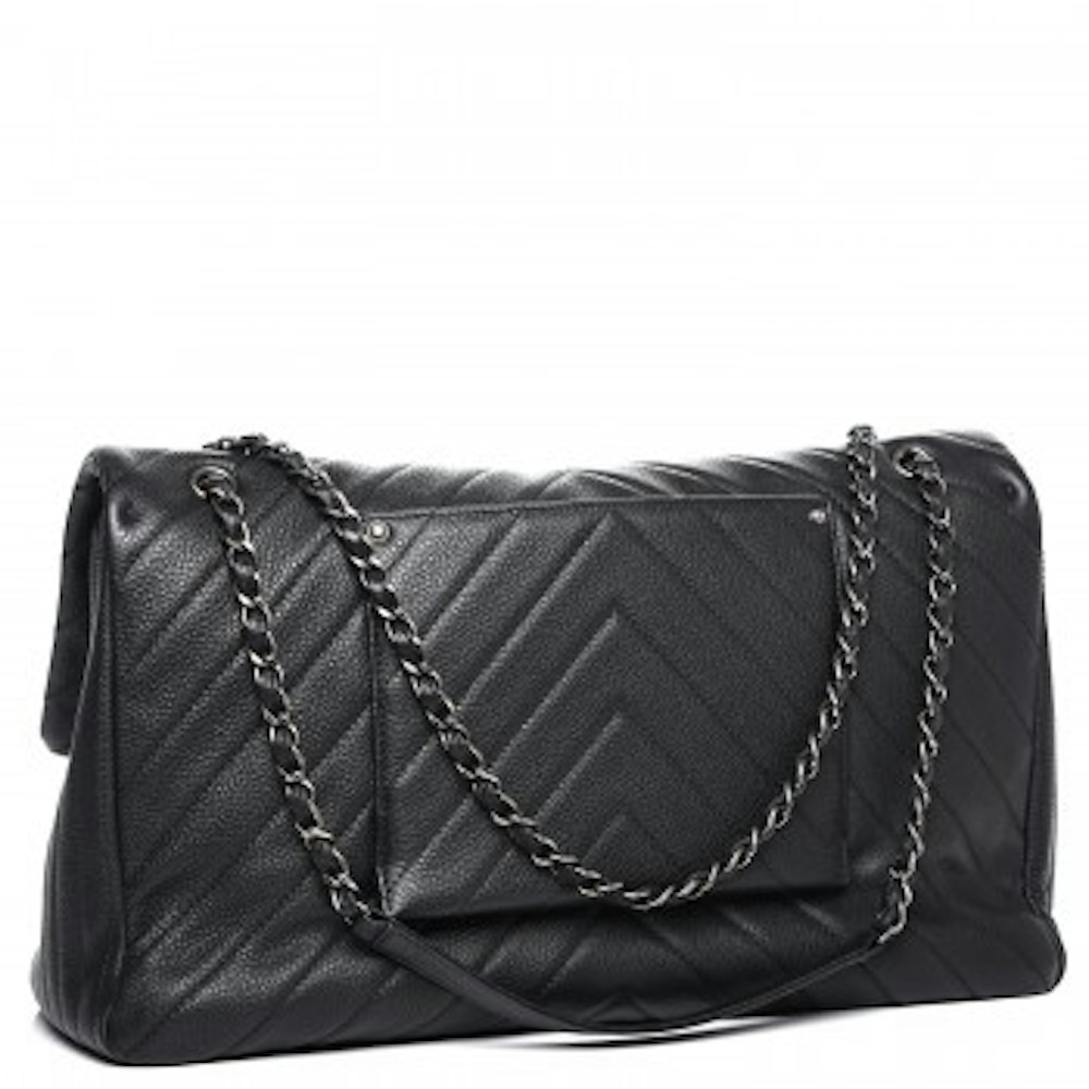 Chanel Travel Flap Quilted Chevron XXL Black