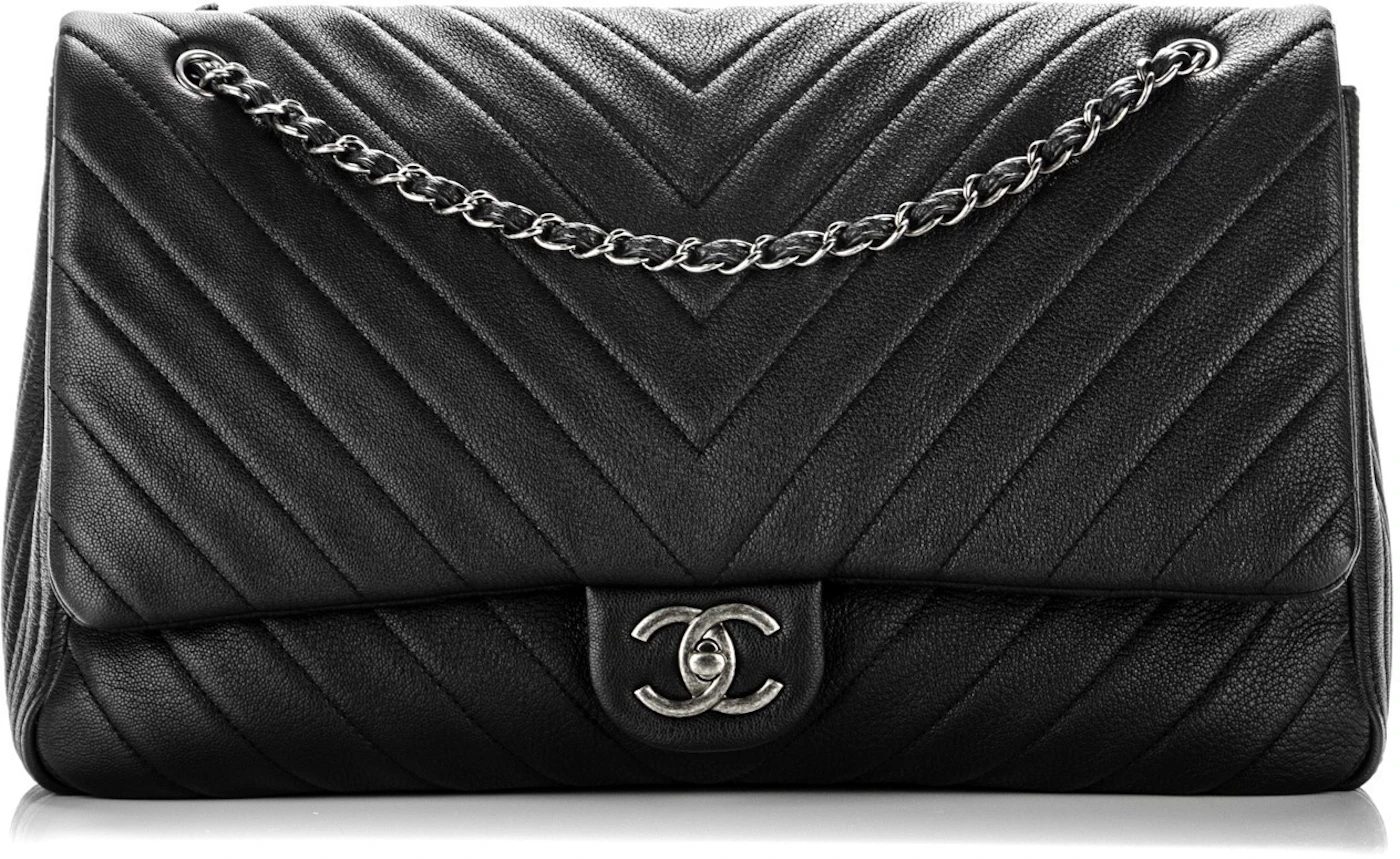 Chanel Travel Flap Quilted Chevron XXL Black - US