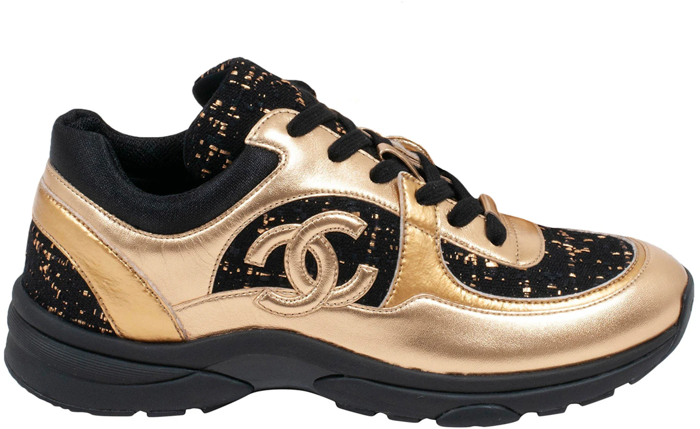Chanel Tweed Leather CC Logo Trainer Black Gold (Women's) - G34360 ...