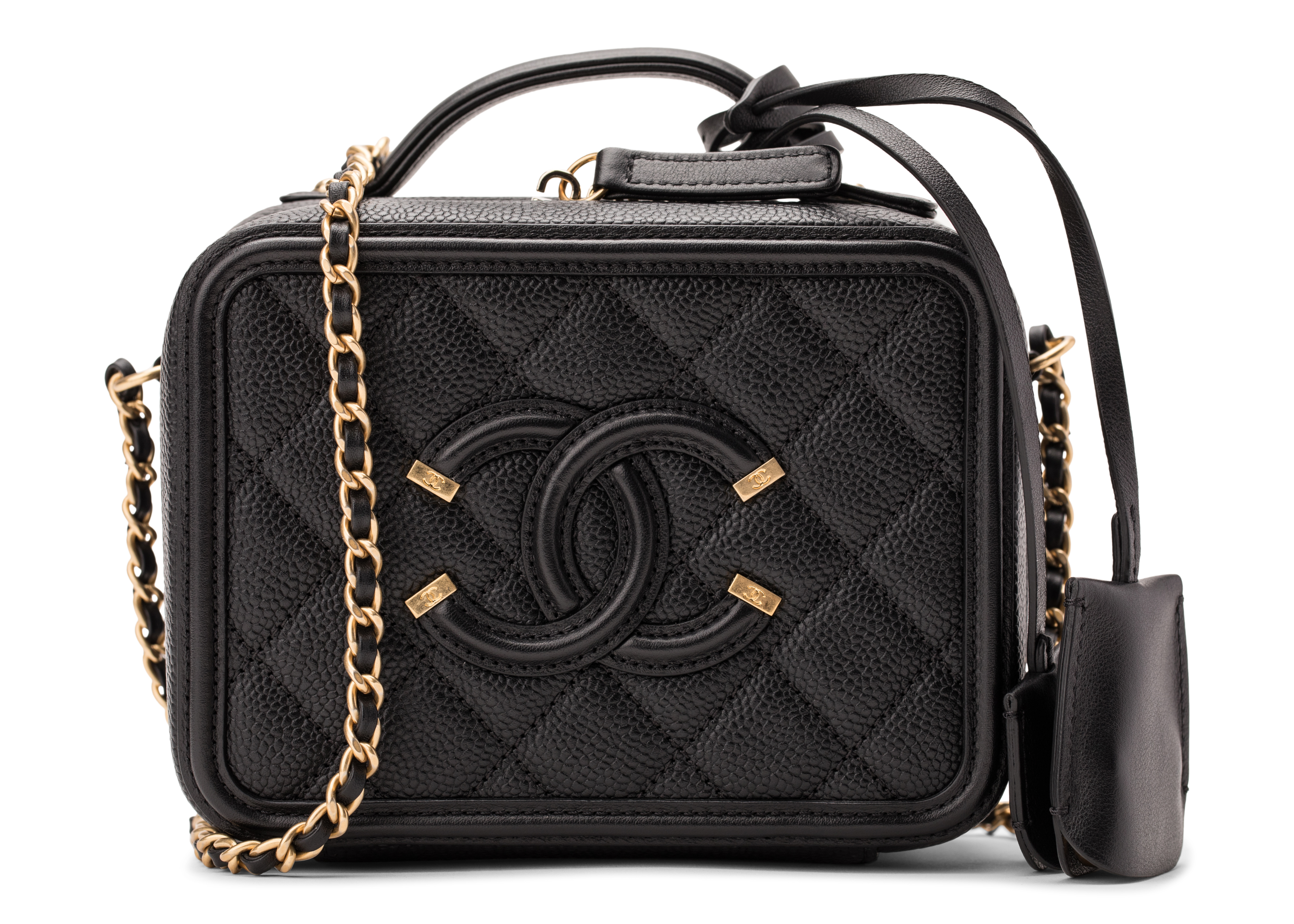 Chanel CC Filigree Vanity Case Quilted Caviar Goldtone Small Beige in  Caviar with Goldtone  US