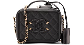 Chanel Filigree Vanity Case Quilted Caviar Gold-tone Small Black